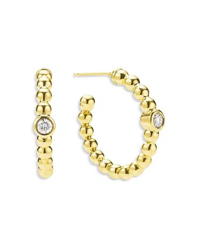 Lagos 18k Yellow Gold Caviar Gold Diamond Bezel Beaded Hoop Earrings