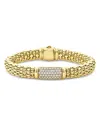 Lagos 18k Yellow Gold Caviar Gold Diamond Pave Station Beaded Bracelet In Gold