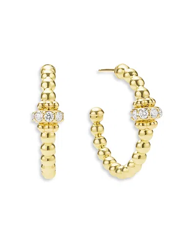 Lagos 18k Yellow Gold Caviar Gold Diamond Rondelle Bead Hoop Earrings