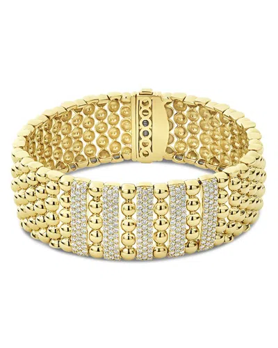 Lagos 18k Yellow Gold Caviar Gold Five Station Pave Diamond Statement Bracelet In White/gold