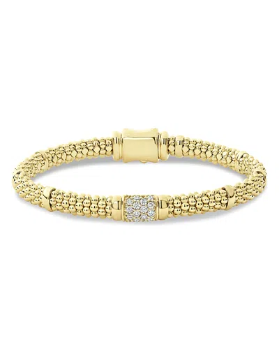 Lagos 18k Yellow Gold Caviar Small Diamond Slim Station Bracelet In White/gold