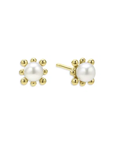 Lagos 18k Yellow Gold Luna Cultured Pearl Fleur Stud Earrings