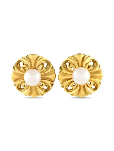 Pre-owned Lagos 18k Yellow Gold Pearl Clip-on Earrings