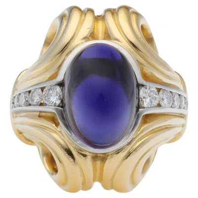 Pre-owned Lagos 22 Karat Gold And Iolite Cabochon Ring In Multi