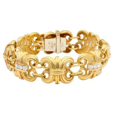 Pre-owned Lagos 22k Yellow Gold And Diamond Bracelet – Sculptural Fleur-de-lis Link Design