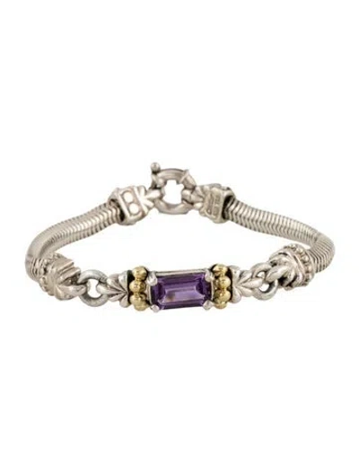 Pre-owned Lagos 2.35ct Amethyst Station Bracelet, 7.5" In Multicolor