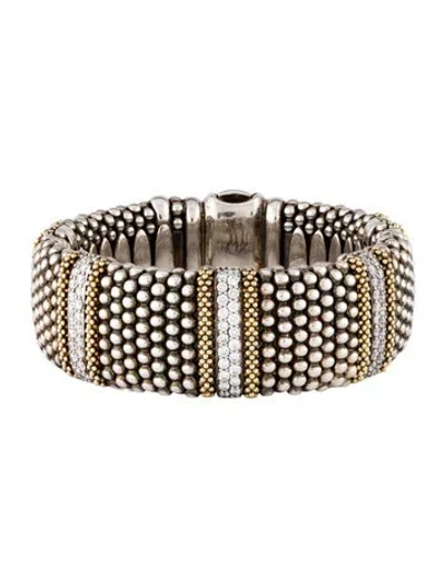 Pre-owned Lagos 3.79ctw Diamond Five Station Caviar Bracelet, 7" In Multi