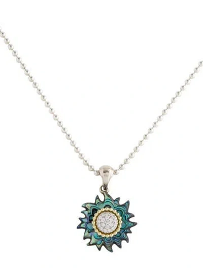 Pre-owned Lagos Abalone Shell & Diamond Sun Pendant Necklace, 18.75" In Multi