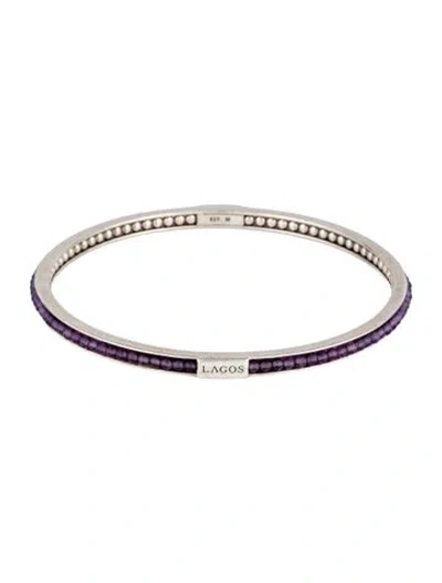 Pre-owned Lagos Amethyst Caviar Icon Bangle Bracelet, 8" In Multi