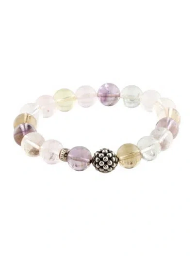 Pre-owned Lagos Amethyst, Citrine, Quartz Maya Stretch Bead Strand Bracelet, 6.5" In Multi