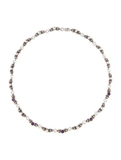 Pre-owned Lagos Amethyst Station Necklace, 17" In Multicolor