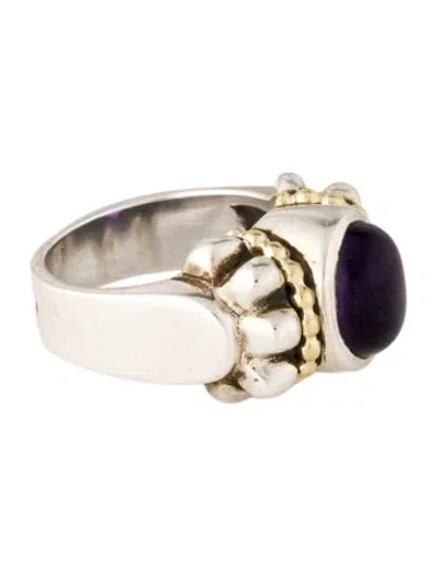 Pre-owned Lagos Amethyst Two-tone Caviar Cocktail Ring In Multi