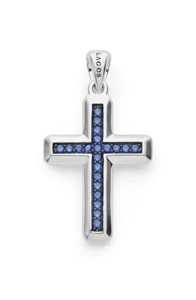 Lagos Anthem Blue Sapphire Cross Pendant In Silver