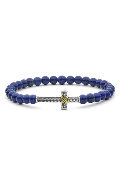 Lagos Anthem Cross Lapis Beaded Stretch Bracelet In Blue