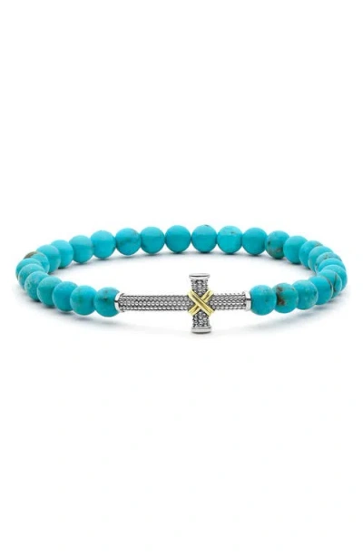 Lagos Anthem Cross Turquoise Beaded Stretch Bracelet In Blue