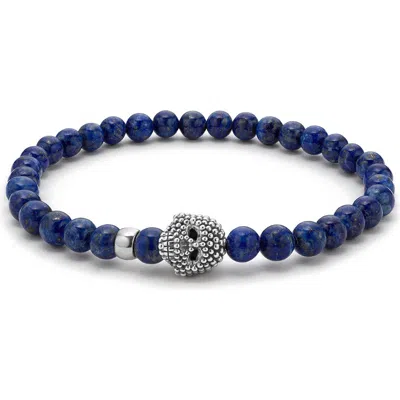 Lagos Anthem Lapis Skull Stretch Bracelet In Silver/laplis