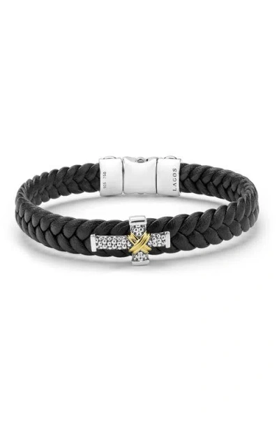 Lagos Anthem Leather Cross Bracelet In Black
