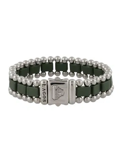Pre-owned Lagos Anthem Matte Hunter Ceramic Link Bracelet, 7.5" In Green