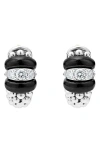 Lagos Black Caviar Diamond Huggie Hoop Earrings In Silver