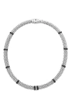 Lagos Sterling Silver Black Caviar Diamond & Ceramic Station Necklace, 16 In Silver/ceramic/diamond