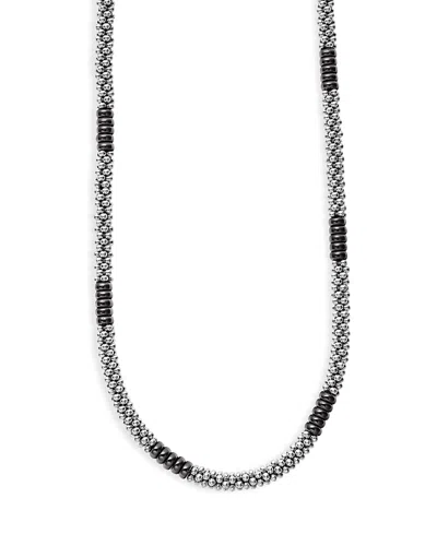 Lagos Black Caviar Silver Station Ceramic Beaded Necklace, 16 In Black/silver