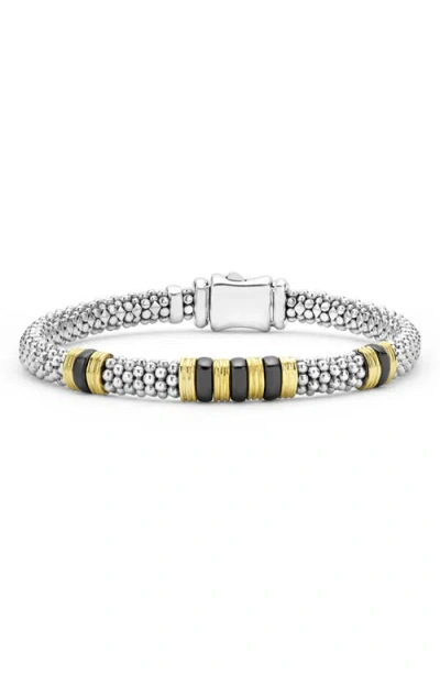 Lagos Black Caviar Triple Station Caviar Bracelet In Metallic