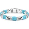 Lagos Sterling Silver Caviar Blue Ceramic Signature Bracelet In Silver/blue
