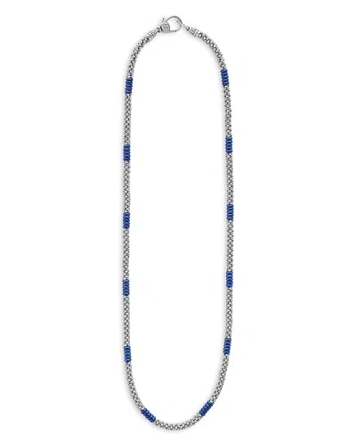 Lagos Blue Caviar Silver Station Ceramic Beaded Necklace, 16 In Blue/silver