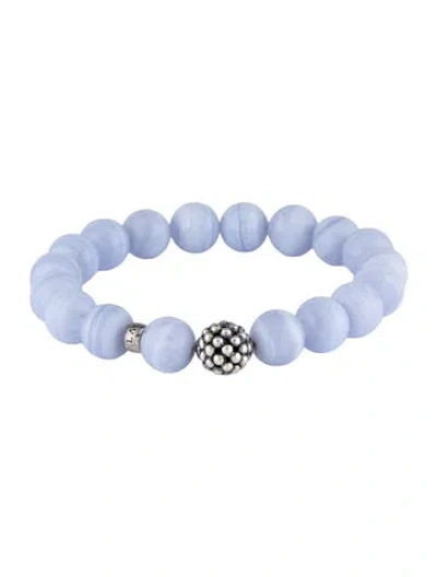 Pre-owned Lagos Blue Lace Agate Maya Station Bead Bracelet, 7" In Multi