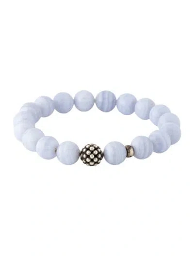 Pre-owned Lagos Blue Lace Agate Maya Station Bead Bracelet, 7" In Multicolor