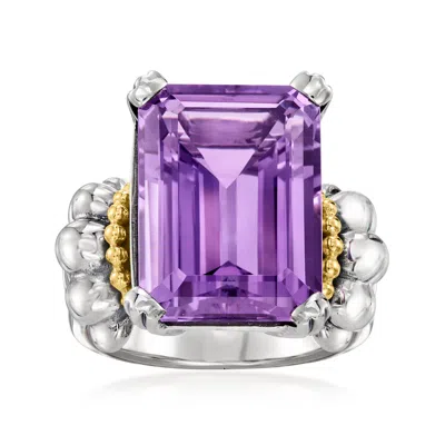 Pre-owned Lagos C. 2000 Vintage  14.25 Carat Amethyst Ring In Sterling Silver With 18kt Yellow Gold In Silver,gold