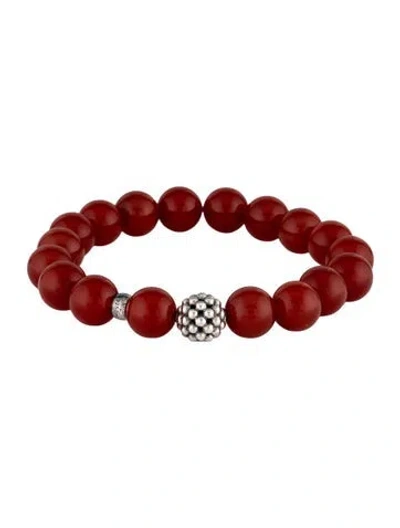 Pre-owned Lagos Carnelian Maya Station Bead Bracelet, 6.75" In Multi