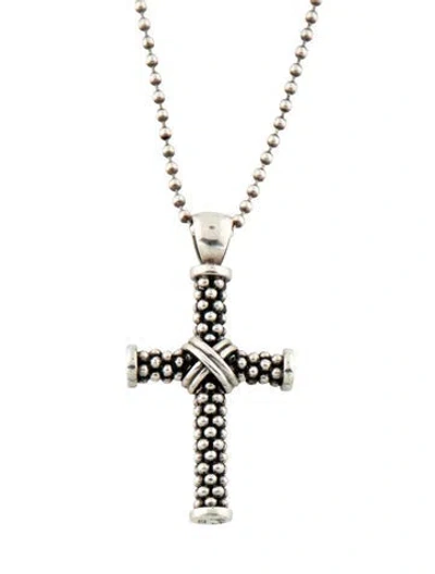 Pre-owned Lagos Caviar Beaded X Cross Amulet Pendant Necklace, 34" In Multicolor