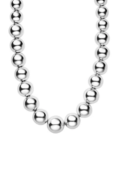 Lagos Caviar Bubbly Graduated Bead Necklace In Silver