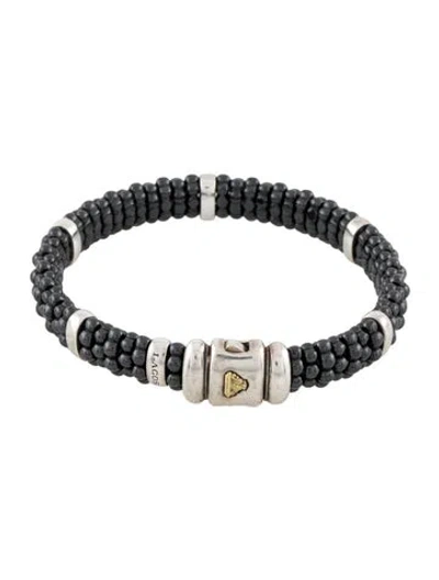 Pre-owned Lagos Caviar Ceramic Beaded Bracelet, 6.75" In Black