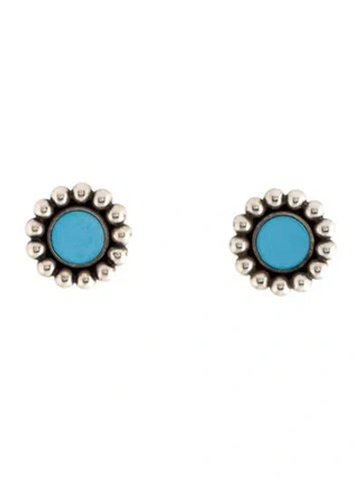 Pre-owned Lagos Caviar Ceramic Circle Stud Earrings In Blue