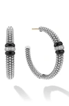 Lagos Sterling Silver Signature Black Caviar Diamond Beaded Large Hoop Earrings In Metallic