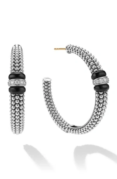 Lagos Caviar Ceramic Diamond Hoop Earrings In Metallic