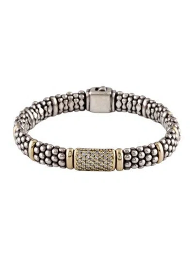 Pre-owned Lagos Caviar Diamond Station Bracelet, 7" In Multi