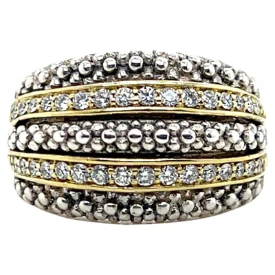 Pre-owned Lagos Caviar Diamond Sterling Silver & 18k Yellow Gold Statement Ring
