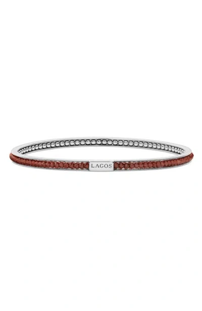 Lagos Caviar Icon Beaded Bangle Bracelet In Silver/garnet