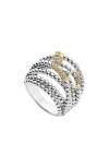 Lagos 18k Gold And Sterling Silver Domed Caviar Icon Multi Row Ring In Silver/gold