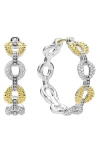 Lagos Caviar Lux 2-tone Link Diamond Hoop Earrings In Gold