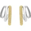 Lagos Two Tone Caviar Lux Three Ring Hoop Earrings In Two-tone