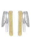 Lagos Two Tone Caviar Lux Three Ring Diamond Hoop Earrings, 0.16 Ct. T. W. In Two-tone