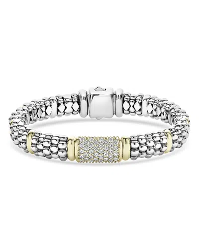 Lagos Caviar Oval Rope Bracelet With 18 Kt. Stations And Diamonds In Silver/gold