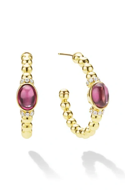Lagos Caviar Rhodolite Garnet & Diamond Beaded Hoop Earrings In Gold