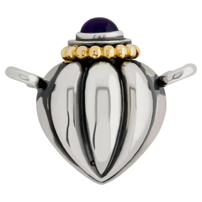 Pre-owned Lagos Caviar Silver And 18 Karat Yellow Gold Amethyst Heart Shape Pendant