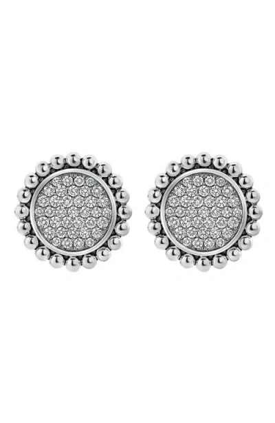 Lagos Sterling Silver Caviar Spark Diamond Clip-on Stud Earrings In Silver/diamond