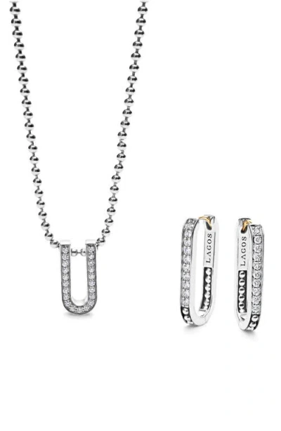Lagos Caviar Spark Diamond Pendant Necklace & Earrings Set In Metallic